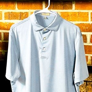 Peter Millar Summer Comfort Poly/Spandex Blueish Gray/White Stripe Polo Med EUC!